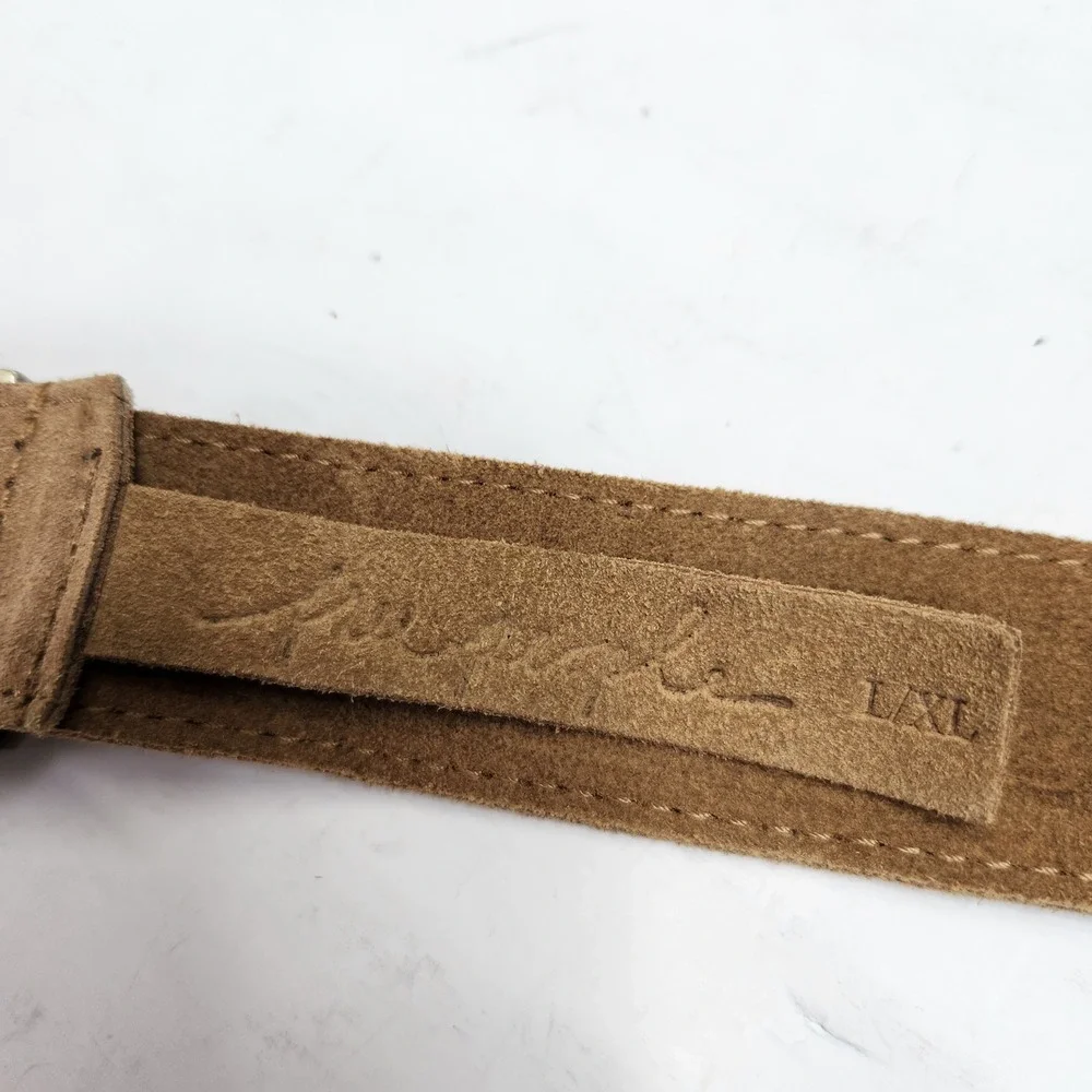 Free People Tan Suede Western Belt Floral Engraved Buckle Tip Brown L/XL